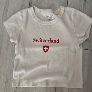 Brandy Melville White Tee with Red Switzerland Graphic